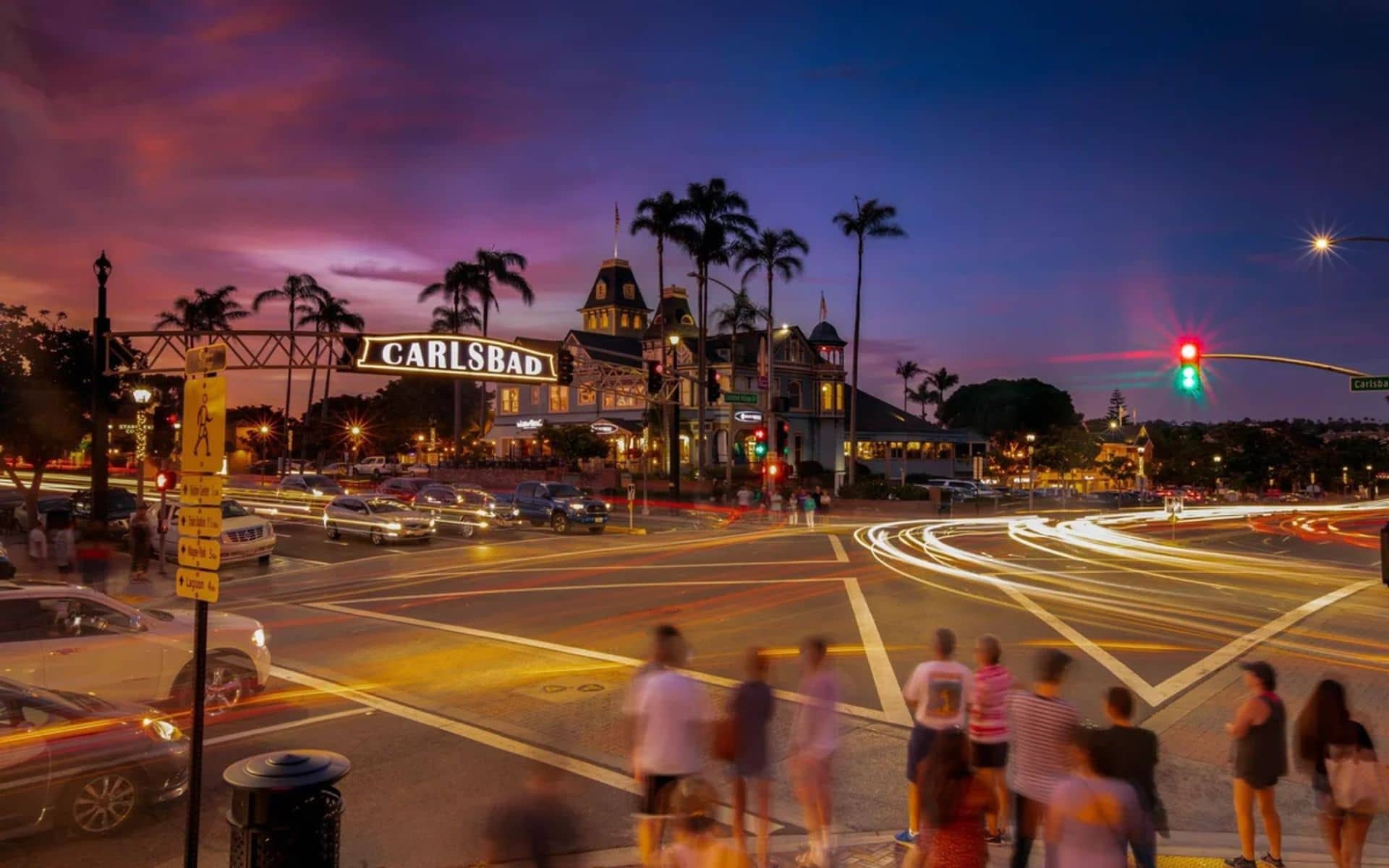 Carlsbad Village Sign at Sunset Coastal California Living