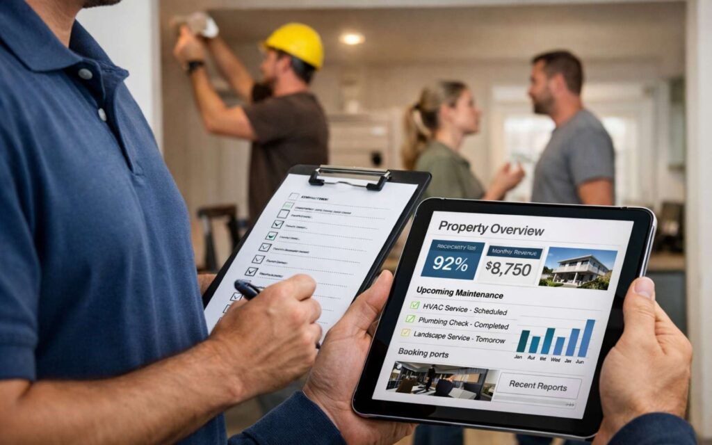 Property manager overseeing rental inspection Property manager overseeing rental inspection