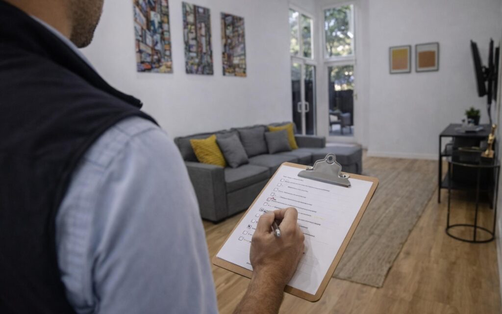property manager inspecting a san diego rental home using a checklist