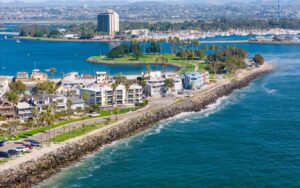 Aerial view of San Diego's Mission Beach Coast
