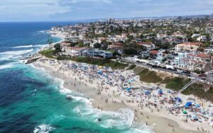 La Jolla coastline with beachfront homes and vacation rental properties