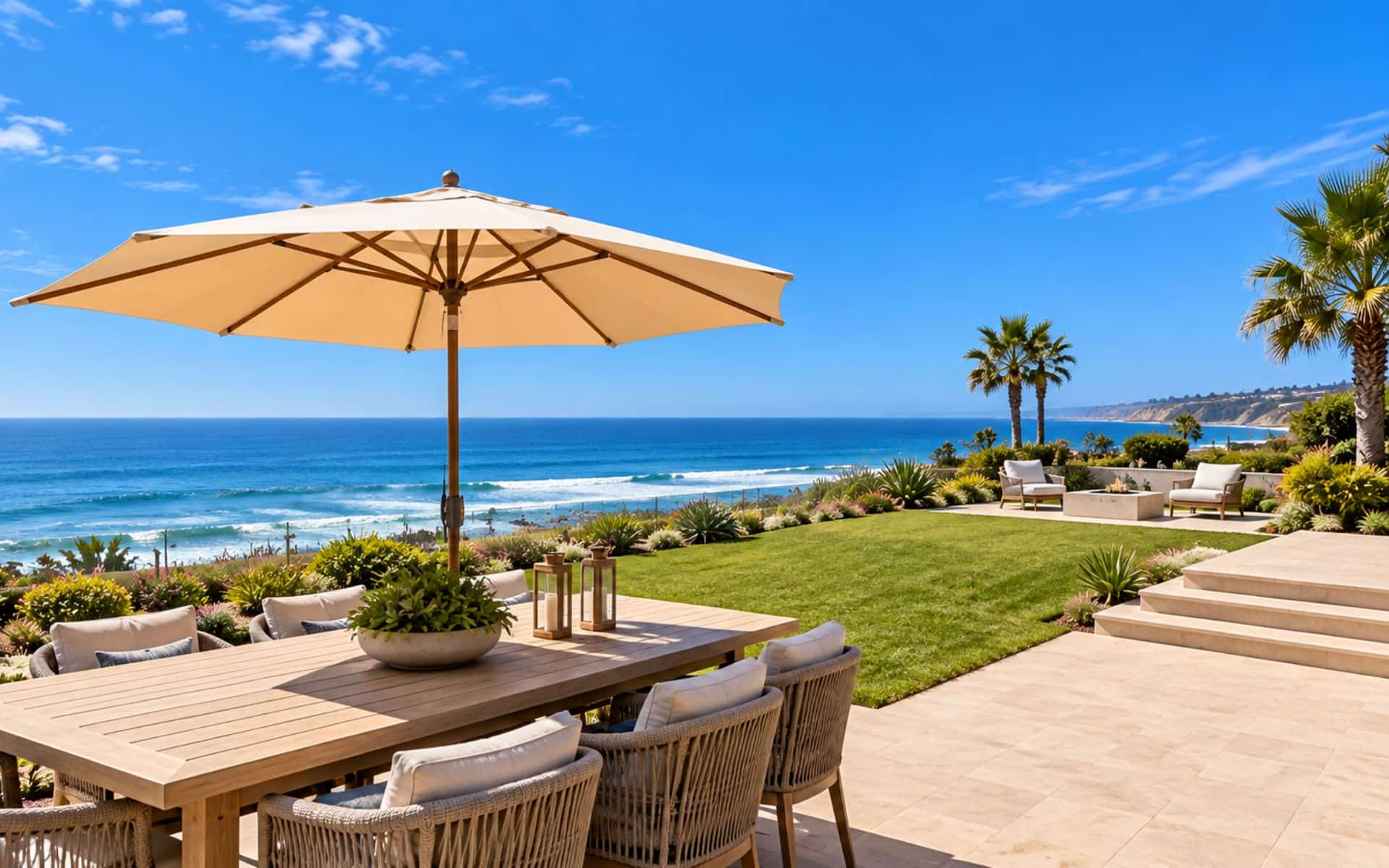 Coastal outdoor living area representing proactive property management in Del Mar, CA